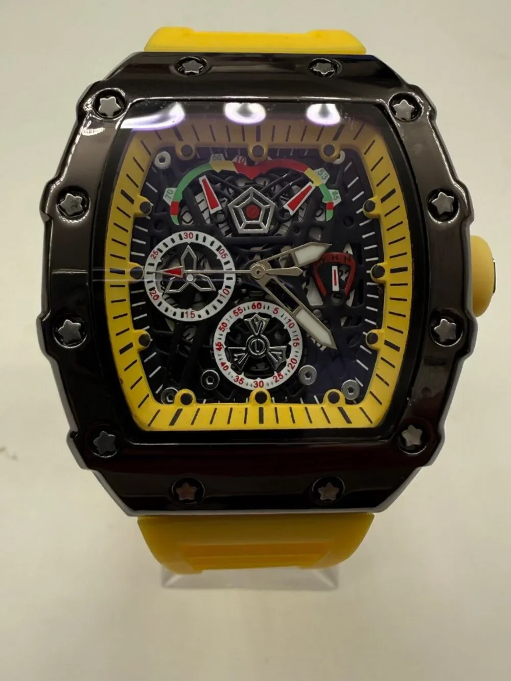 FENSIR Mens Black Analog Dial Skeleton 43MM Waterproof Quartz Designer Watch NIB